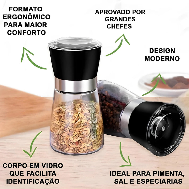 Kit com 2 Moedores Temperos, Sal, Pimenta e Especiarias