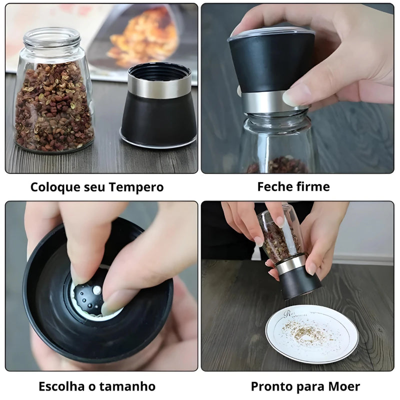 Kit com 2 Moedores Temperos, Sal, Pimenta e Especiarias